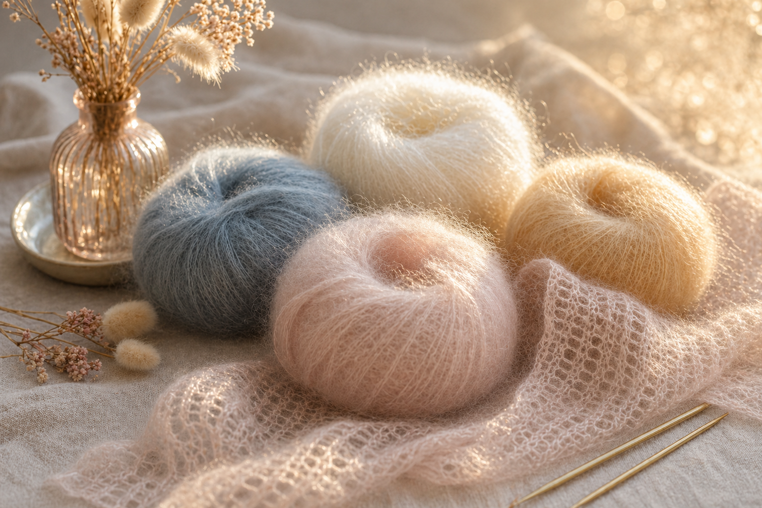 Flauschige Mohairgarne mit feinem Glanz