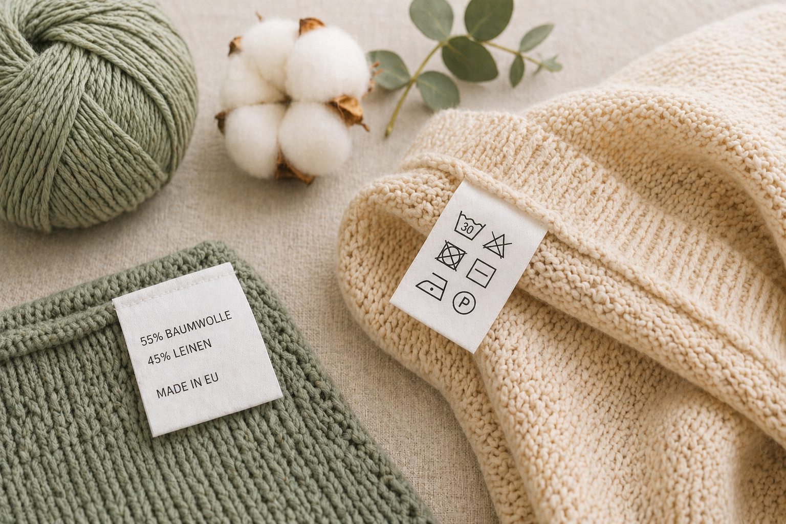 Textilkennzeichnung und Pflegehinweise auf Strickwaren