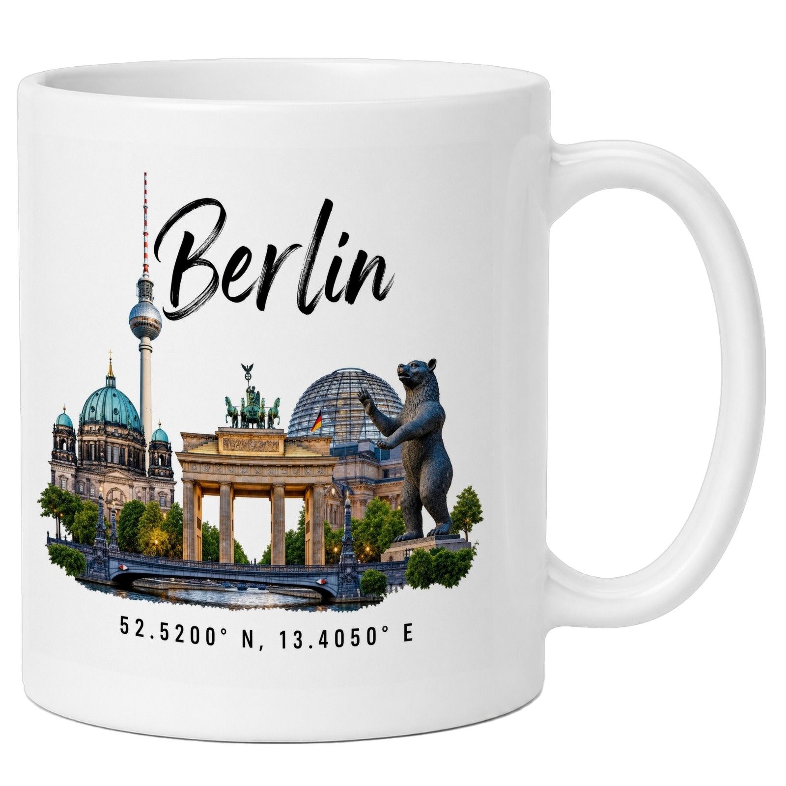 Tasse mit Berlin-Skyline und Koordinaten