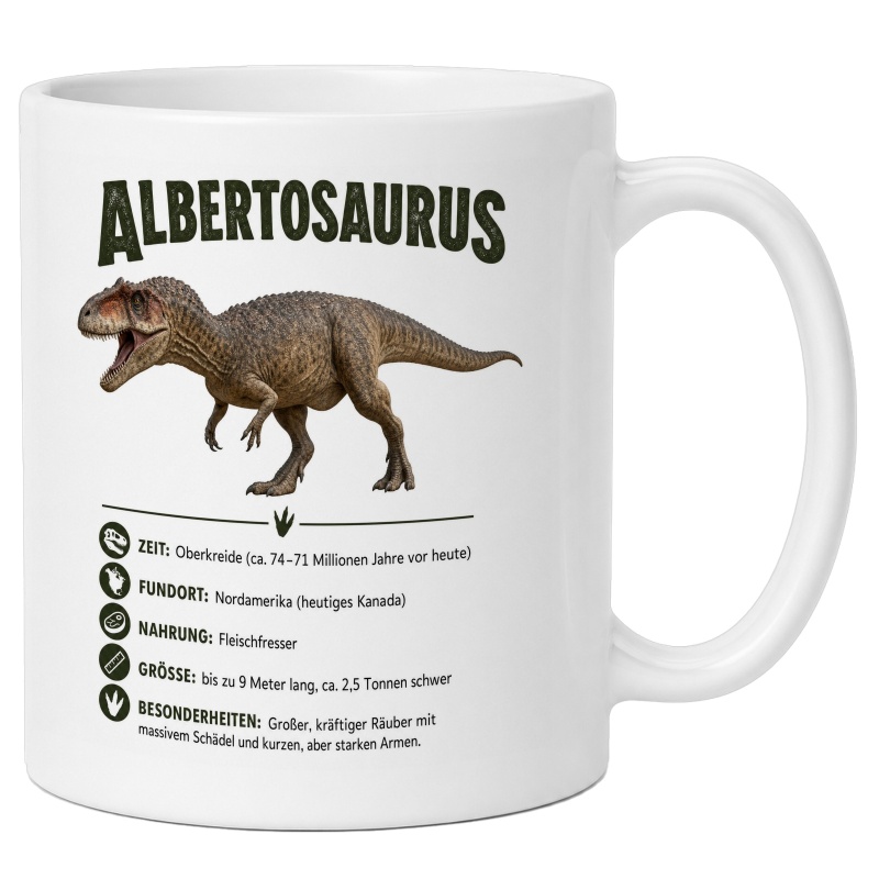 Tasse mit Albertosaurus und Dinosaurier-Fakten